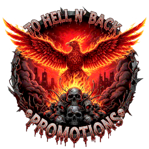 To Hell N' Back text arched above a phoenix above a stack of skulls above PROMOTIONS text
